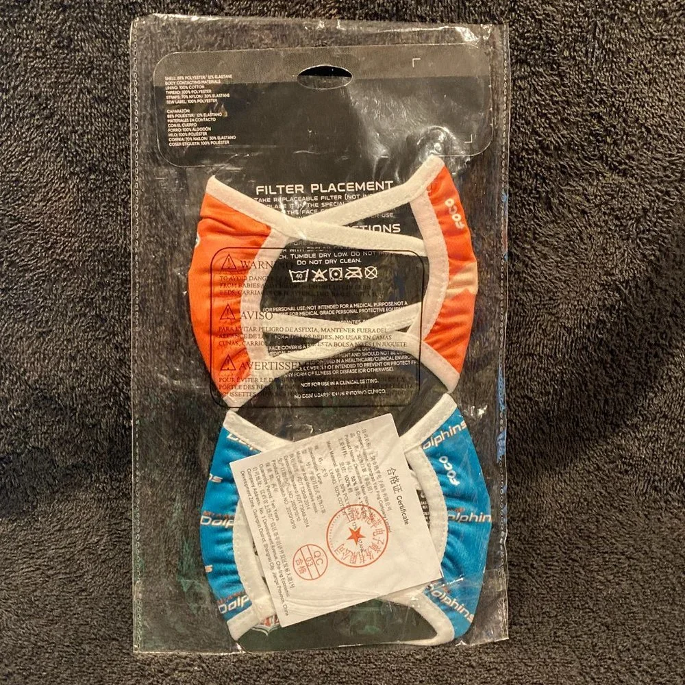 New 2 Pack Of NFL Miami Dolphins Face Covering